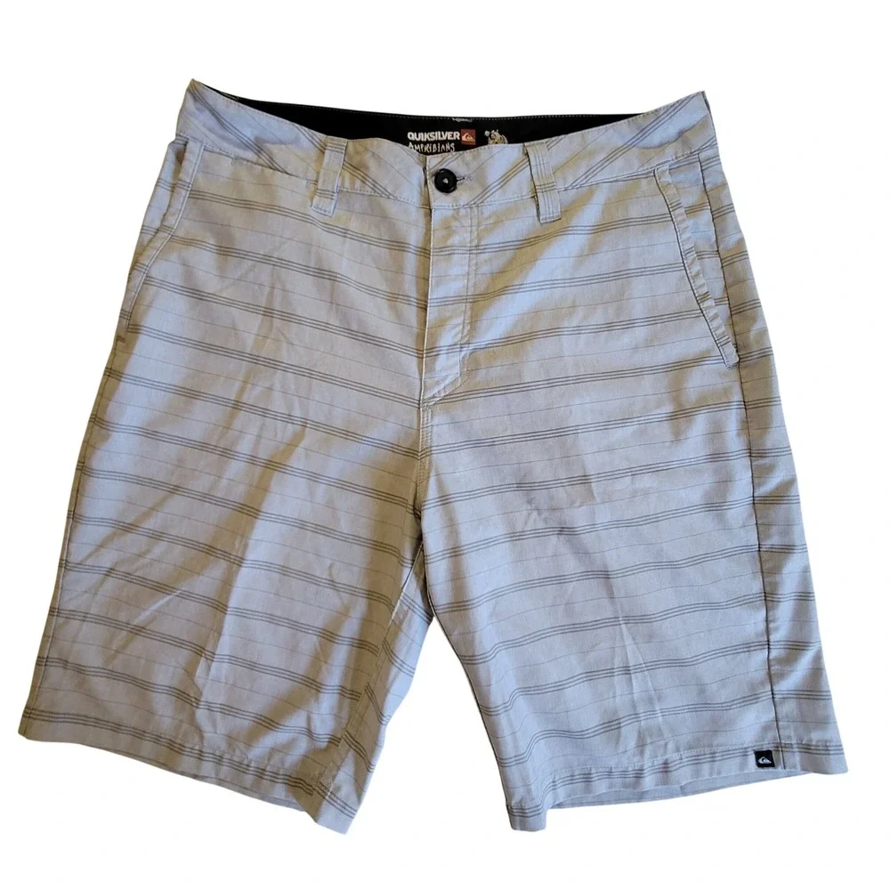 Quiksilver Amphibians Hybrid Shorts‎ Mens 32 Grey Striped Boardshorts Quick-dry